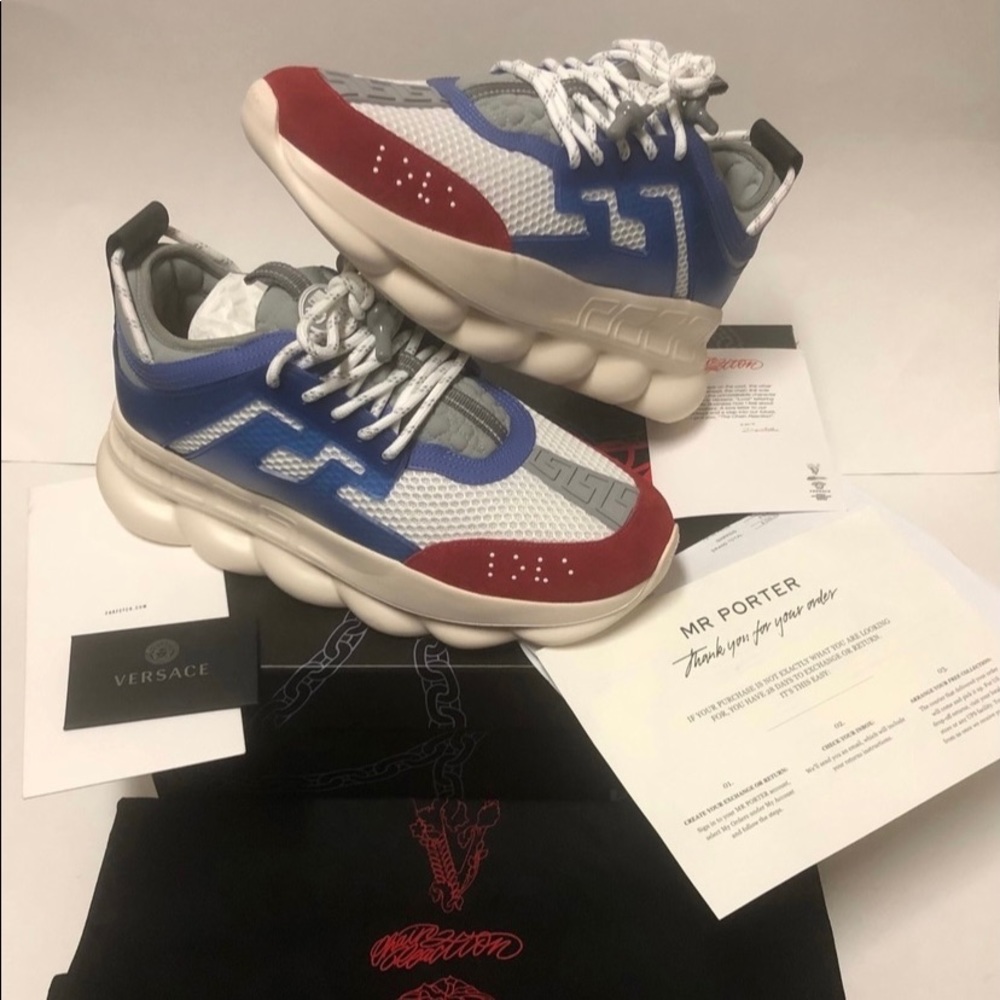 VERSACE CHAIN REACTION BIG SOLE RED/ BLUE SNEAKERS NEW IN BOX